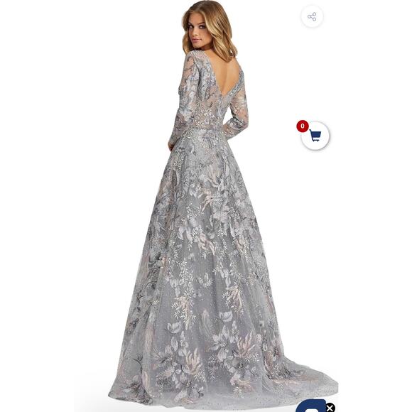 Mac Duggal 20214D Long Sleeve Embroidery V-Neck Evening Lace Dress Size 14 NWT - Picture 3 of 12